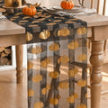 Fall Gauze Table Runner 120 Inch with Metallic Foil Pumpkin Black Gold - Artoid Mode