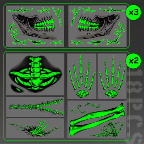 Glow in The Dark Skeleton Face Tattoos for Halloween Costume Party