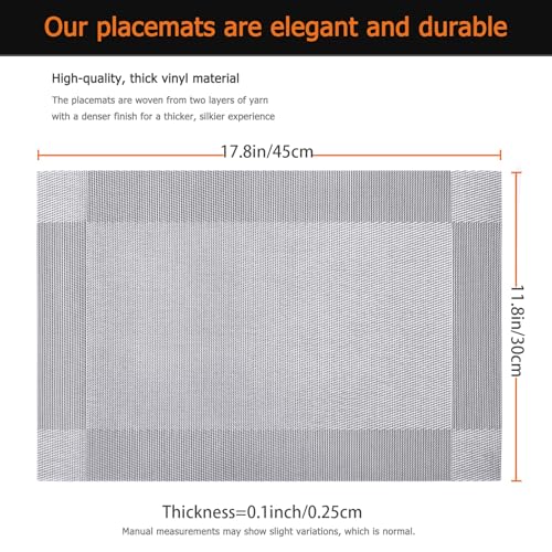Gray Vinyl Placemats Set of 12 - Silver Heat Resistant Table Mats - Uolr Variation