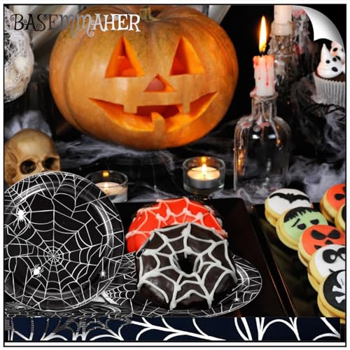 Halloween Spider Web Paper Plates Set - Disposable 7 Inch Dinnerware for Parties