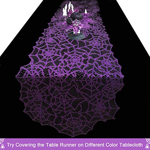 Halloween Purple Lace Spider Web Table Runner 13x72 Inch - Spooky Party Decor