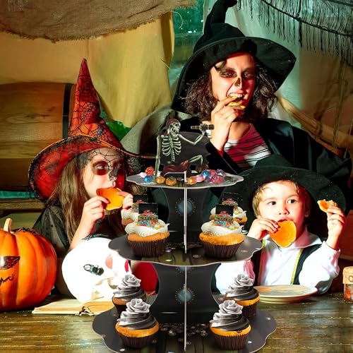 Halloween Pirate Skull Cupcake Stand 3-Tier Dessert Display for Themed Parties