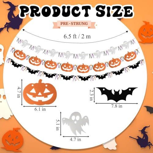 Halloween Felt Garland Banner for Mantle Home Art Decor - Ghost Bat Pumpkin #2