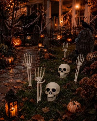 Vivinova 6-Pack Halloween Skeleton Decorations Outdoor with 2 Realistic Skull Heads - Creepy Yard Props