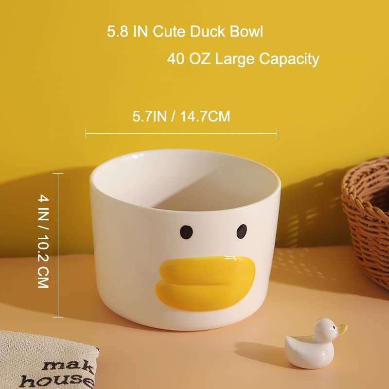 Large Salad Bowl 5.8 Inch Duck-Shaped Ceramic Noodle Mixing Bowl - 40oz