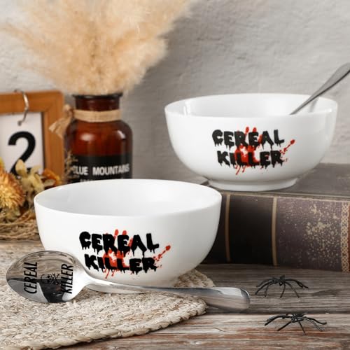 Gerrii 2-Piece Cereal Killer Bowl and Spoon Set - 20 oz Soup Salad Pasta