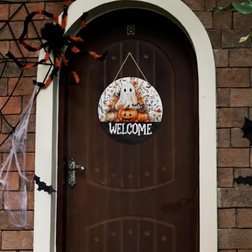 Halloween Ghost Pumpkins Welcome Door Sign - Halloween-08