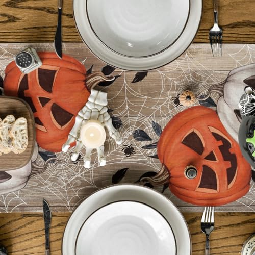 13x72 Inch Halloween Table Runner - Brown Polyester Home Party Decor