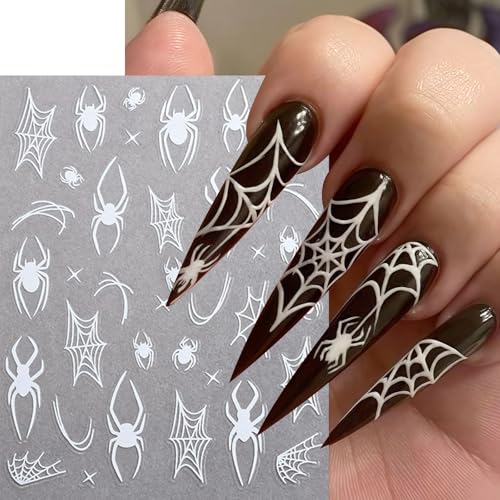 Halloween Nail Art Stickers Diamond Spider Web Decals - Black & White Spider Design - Variation of Spider