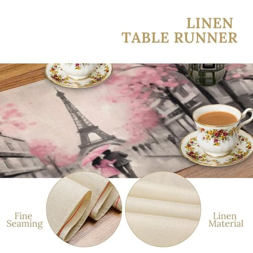 Paris Eiffel Tower Watercolor Table Runner - Farmhouse Kitchen Decor - Pink 13x36 Variation W13xL36