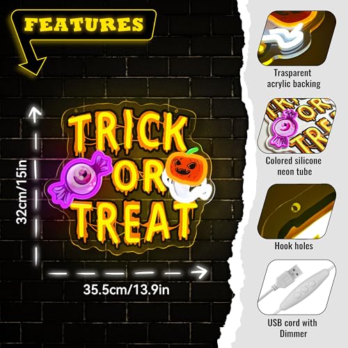 Trick or Treat Neon Sign Halloween LED Light - Spooky Party Decor with Dimmer