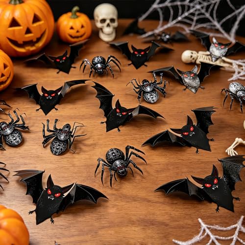3D Bat and Spider Wall Decals Halloween Decor Set - Removable Vinyl Stickers