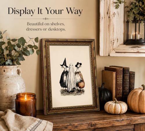 Halloween Ghost Duck Canvas Wall Art - Vintage Gold Frame, 9x11 in - Ducks and Ghost Variation