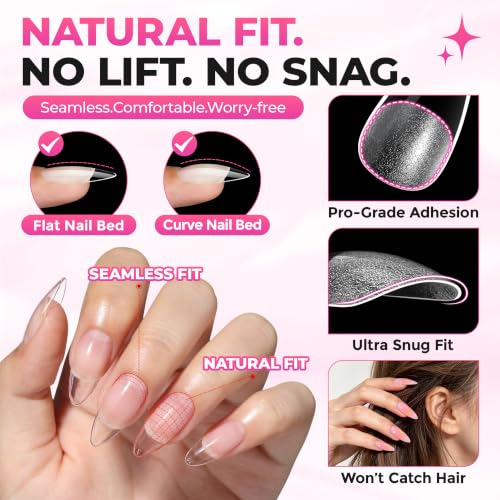 Medium Almond Gel Tips Nail Kit - Pre-Etched False Nail Tips with UV Lamp & Glue