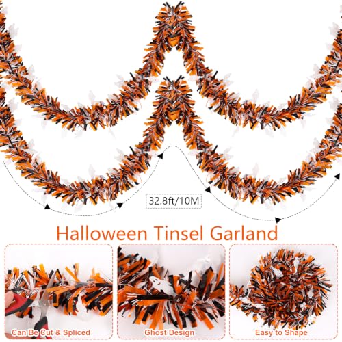 33ft Ghost Tinsel Garland Halloween Decoration Twist Hanging Decor for Party & Home