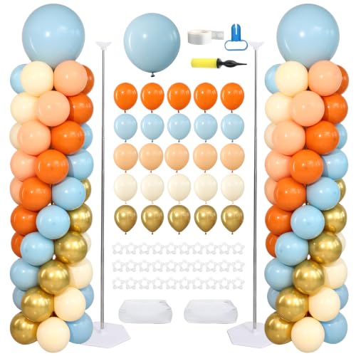 Fall Balloon Column Kits 2 Sets - Blue, Orange, Gold, Beige Thanksgiving Decorations with Stand & Accessories