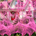 Pink Halloween Spider Web Decorations Kit with 50 Fake Spiders - 1000 Sq Ft Large Cobwebs
