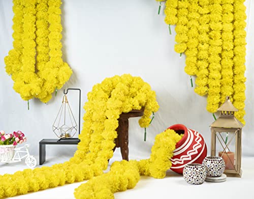 Lime Yellow Artificial Marigold Garland 4.5 Feet - Diwali & Party Decor, 20 pcs