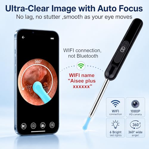 Ear Wax Removal Camera with 1080P HD, Waterproof IP67, WiFi App - Black