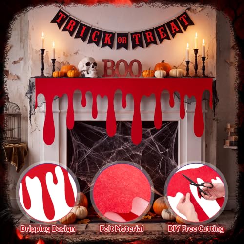 Halloween Felt Banner Decoration Set - 12 Red Felt Garlands for Party & Mantle Decor