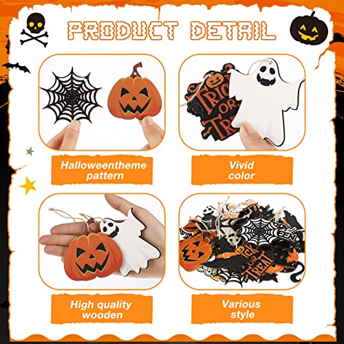 Halloween Tree Ornaments Set - Pumpkin Variant, Wooden Hanging Decorations for Party & DIY Crafts