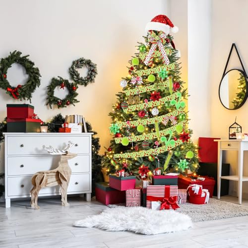 Halfchet Christmas Hat Hanging Ornament - 43 Pcs Holiday Tree Decorations with Ribbon Candy Red White and Green - Festive Party Decor