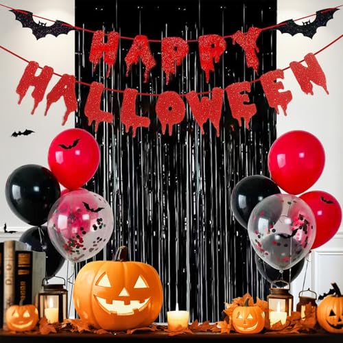 Halloween Party Decorations Set - Scary Horror Ghostface Themed Kit with Banner, Orange Balloons & Bat Cutouts