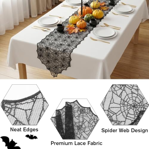 Halloween Table Runner Black Lace Spider Web 18x72 Inch - Variation Black a / 1