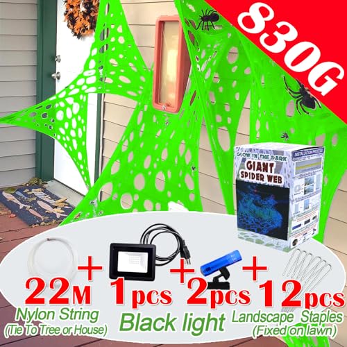 Giant Green Halloween Spider Web Netting - 1400 Sqft Outdoor Decoration with Glow in The Dark Spider, 48FT x 4FT Variation of This Listing