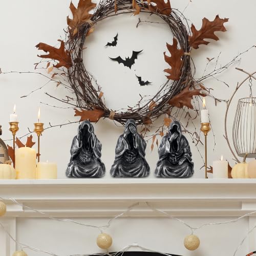 Black Gothic Grim Reaper Resin Figurines Set of 3 Halloween Decor