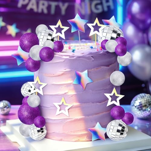 Purple Disco Ball Cake Topper for Birthday Party Decorations - Purple 1