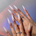 Long Stiletto Press-On Nails Set - White Gradient Acrylic False Nails with Design, 24 pcs, Variation 72FN0001