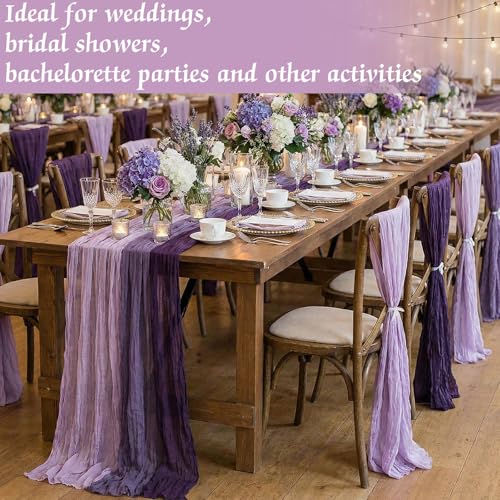 Remagr Gradient Purple Cheesecloth Table Runner - 12 Pcs Boho Decor