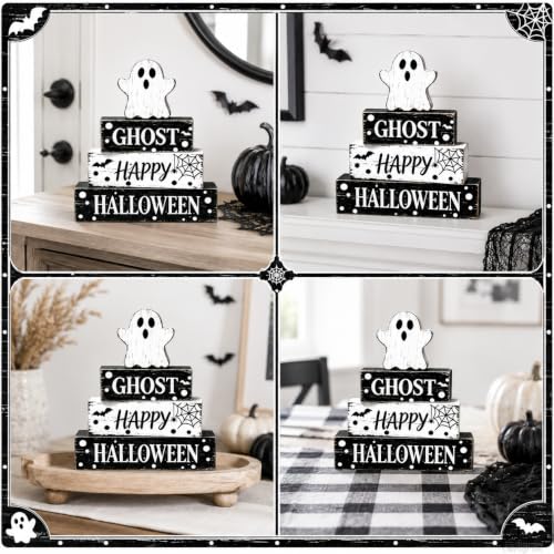 Ghost Halloween Table Decor Set - Wooden Whimsical Spooky Indoor Halloween Decoration with Boo Variation