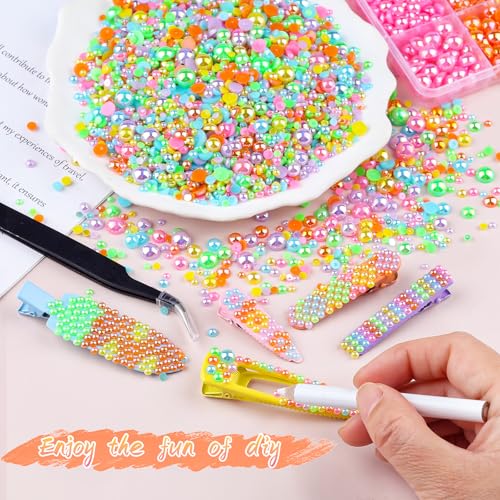 Rainbow Pearl Flatback Pearls & Rhinestones Craft Kit - 24Grid for Nail Art & Decor