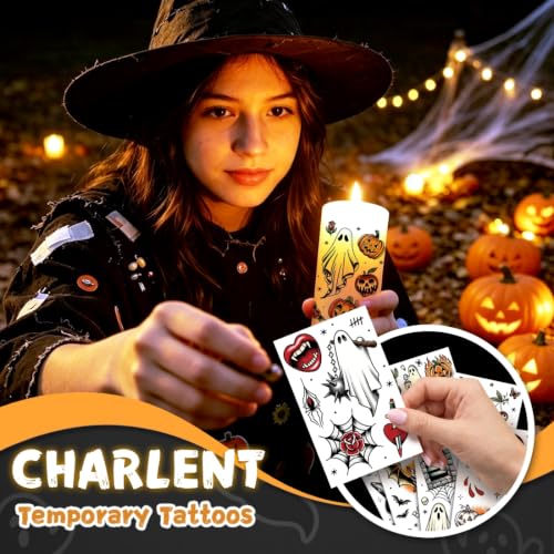 Halloween Temporary Tattoos Set for Kids & Adults - Vintage Retro Designs, 36 Sheets