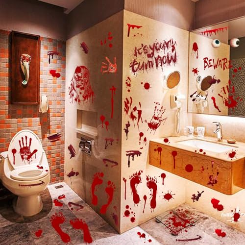 Halloween Window Clings Decorations Bloody Handprint & Footprint Stickers - Red Variation