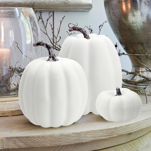 Artificial White Pumpkins Set - Fall Autumn Decor for Halloween Thanksgiving