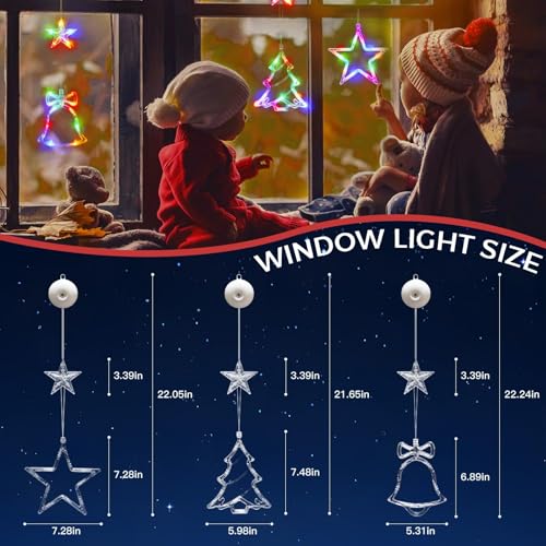 Multicolor Christmas Window Lights Decoration with Star Bell Tree - Battery Operated, 3 Pack
