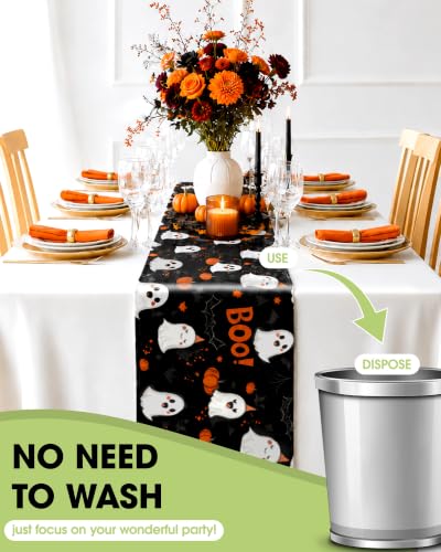 Halloween Black Plastic Table Runner 14x108 Inches - 4 Pack, Water-Resistant & Disposable