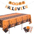 Halloween Pumpkins Tablecloth Set - 54x108 Inch Disposable Plastic Table Cover with Banner - 3 Styles
