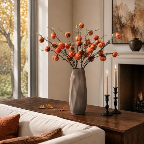 38 Inch Artificial Pumpkin Branch Set - 2 Pieces Orange Fall Autumn Decor