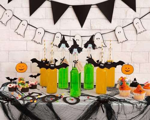 Halloween White and Black Table Decorations - 6 Pack Spooky Party Decor