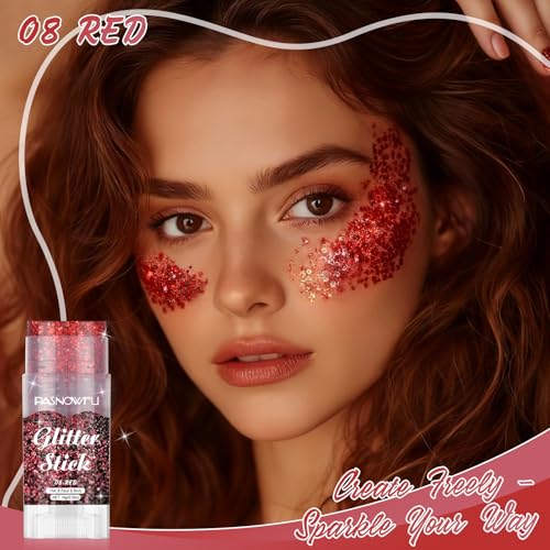 Red Body Glitter Stick for Face & Hair - Festival Makeup, Long-Lasting, Easy to Apply