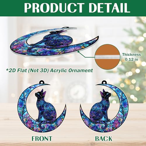 Blue Cat Moon Christmas Ornament - 2D Flat Acrylic Holiday Tree Decoration