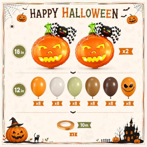 Halloween Balloons Decorations - 50Pcs Fall Pumpkin Ghost Spider Balloons - Orange Green Brown Ivory - Variation of THIS Listing