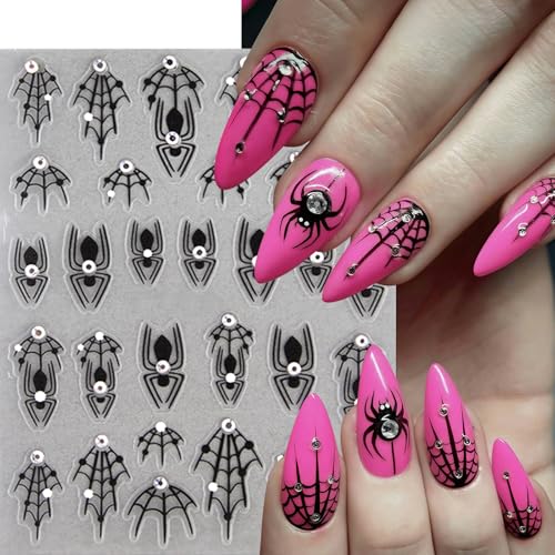 Halloween Ghost Nail Art Stickers - Diamond Ghost Variation, 8 Sheets Self-Adhesive Spiders & Web Design for Nails