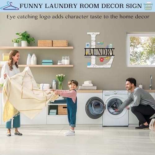 Funny Laundry Room Wall Art Sign - Metal Wood Grain Black 12x14 Inches