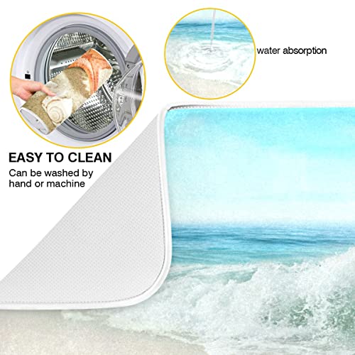 Beach Nautical Dish Drying Mat 16 x 18 Inch Sea Wave Shells Starfish Reversible Microfiber