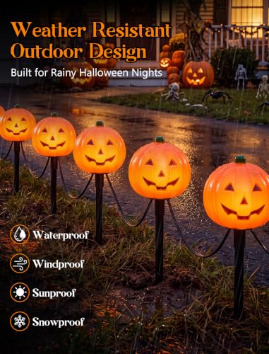 Halloween Pumpkin Pathway Lights Outdoor 7Ft 4PK LED Stake Lights - Pumpkin Variation